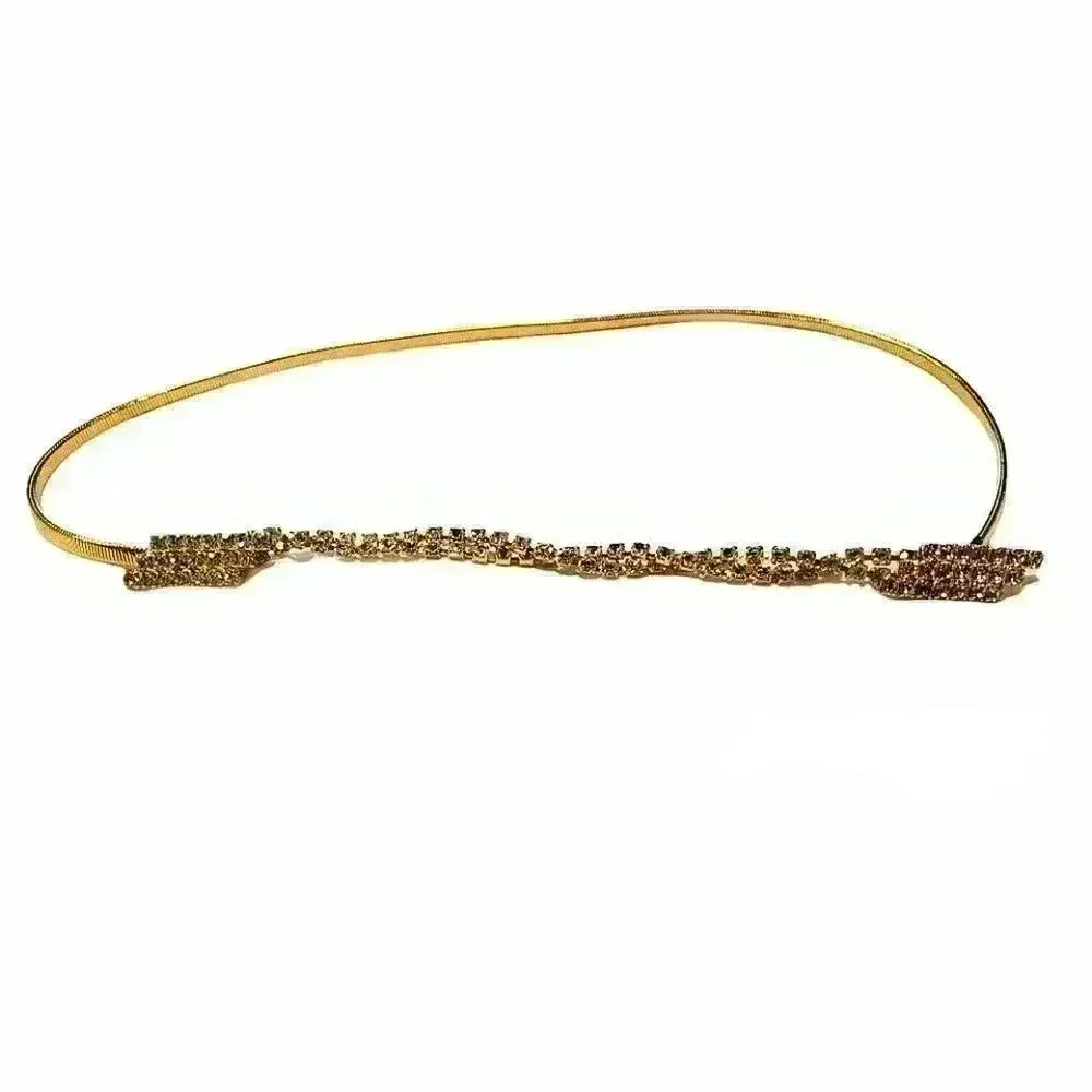Vintage Rhinestone Gold Coil Stretch Belt Waist Chain Juliana